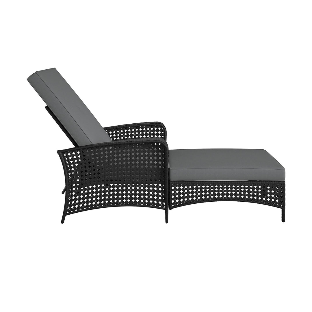 Wicker Adjustable Chaise Lounge Chair with Armrests and Cushions - Black