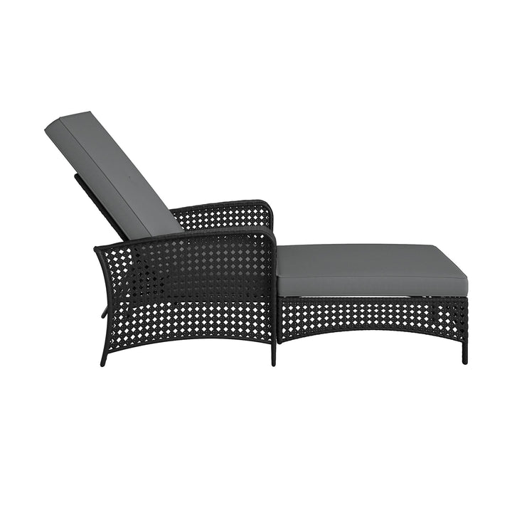 Wicker Adjustable Chaise Lounge Chair with Armrests and Cushions - Black