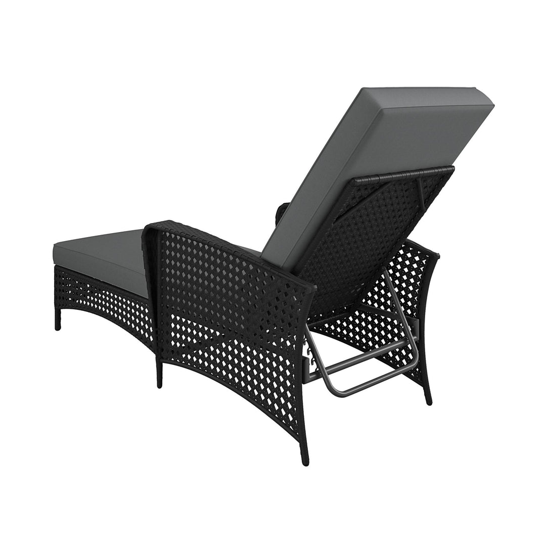 Wicker Adjustable Chaise Lounge Chair with Armrests and Cushions - Black