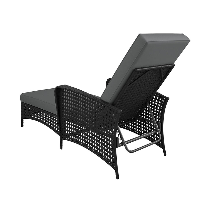 Wicker Adjustable Chaise Lounge Chair with Armrests and Cushions - Black