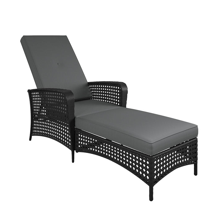 Wicker Adjustable Chaise Lounge Chair with Armrests and Cushions - Black