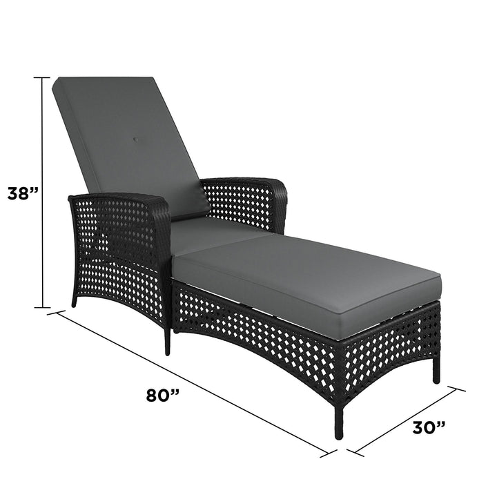 Wicker Adjustable Chaise Lounge Chair with Armrests and Cushions - Black