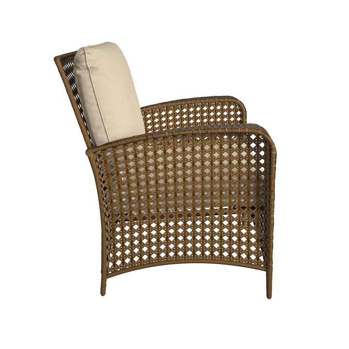 Wicker Lounge Chair with Armrests and Cushions, Set of 2 - Tan