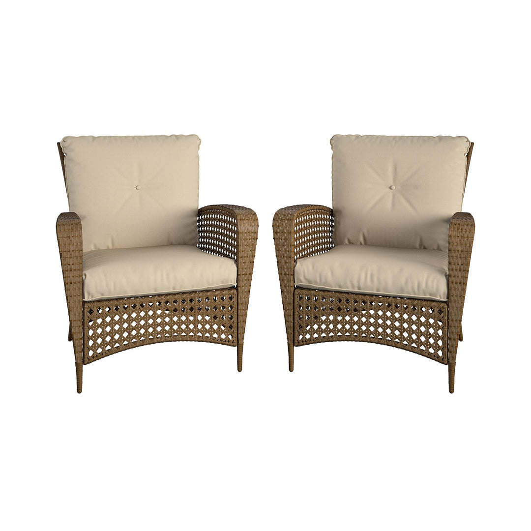 Wicker Lounge Chair with Armrests and Cushions, Set of 2 - Tan