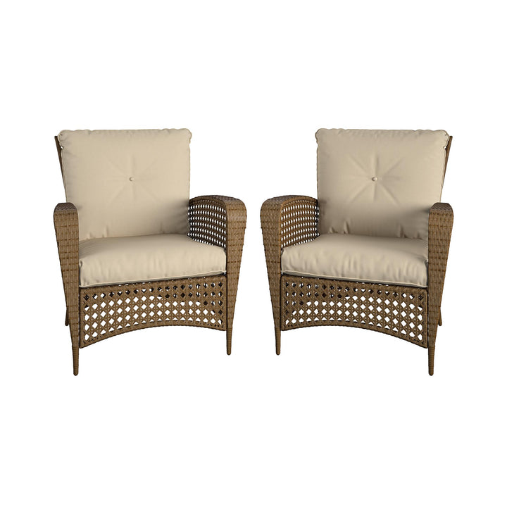 Wicker Lounge Chair with Armrests and Cushions, Set of 2 - Tan