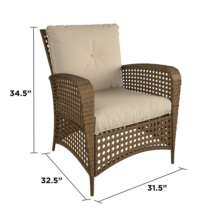 Wicker Lounge Chair with Armrests and Cushions, Set of 2 - Tan