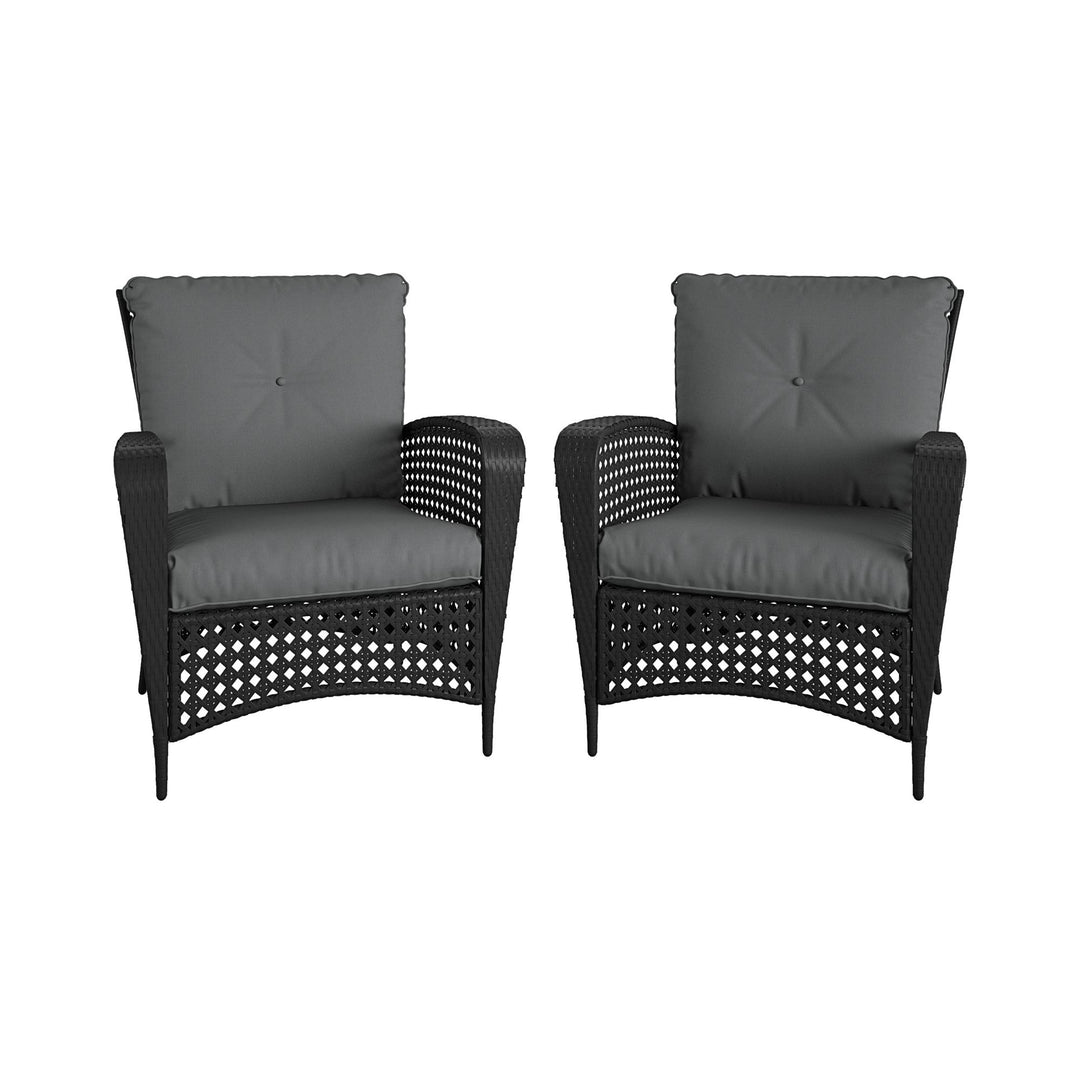 Wicker Lounge Chair with Armrests and Cushions, Set of 2 - Black