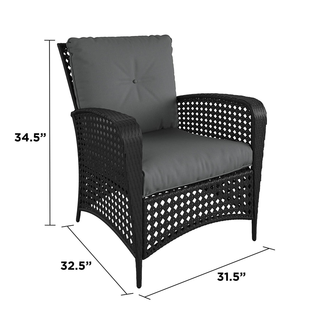 Wicker Lounge Chair with Armrests and Cushions, Set of 2 - Black