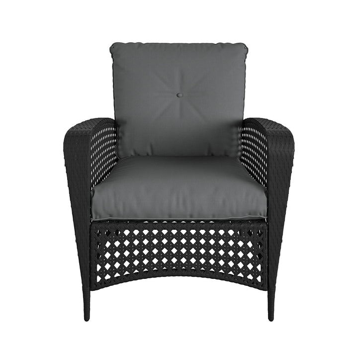 Wicker Lounge Chair with Armrests and Cushions, Set of 2 - Black