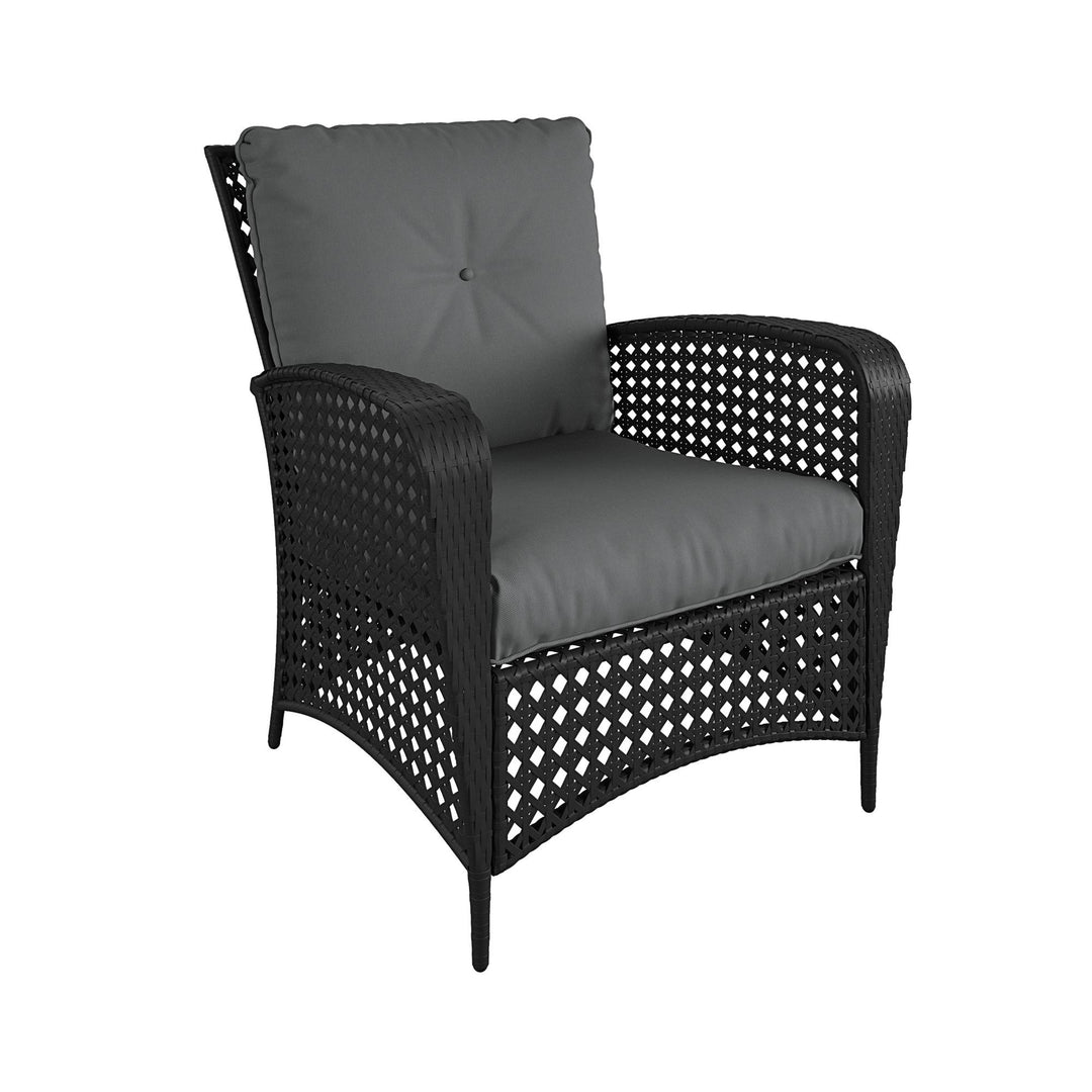 Wicker Lounge Chair with Armrests and Cushions, Set of 2 - Black