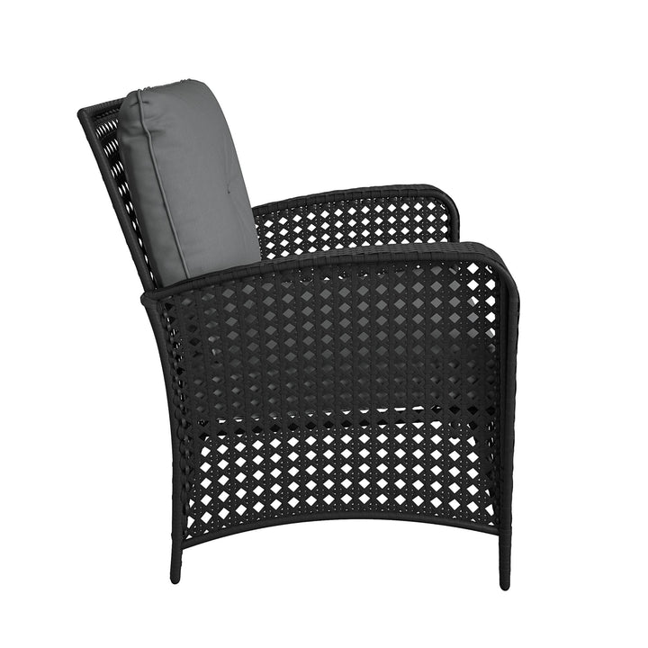 Wicker Lounge Chair with Armrests and Cushions, Set of 2 - Black