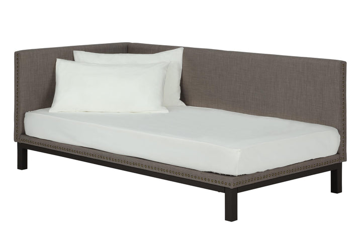 Upholstered Daybed with Mid Century Style -  Grey Linen  -  Twin