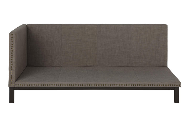 Mid Century Upholstered Modern Daybed with Horizontal Tufted Headboard  -  Grey Linen  -  Twin