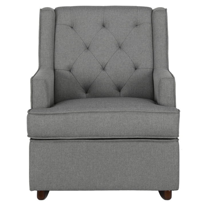 Bennet Transitional Wingback Linen Upholstered Nursery Rocker Chair  -  Grey Linen