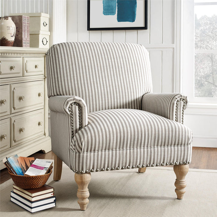Jaya Upholstered Accent Chair with Solid Wood Feet - Beige Stripe