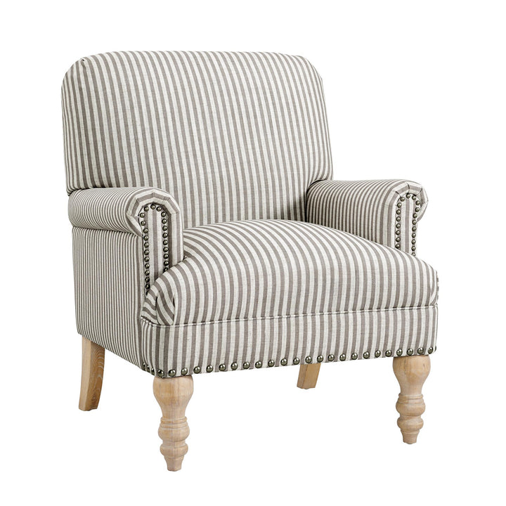 Upholstered Accent Chair with Solid Wood Feet Jaya -  Beige Stripe