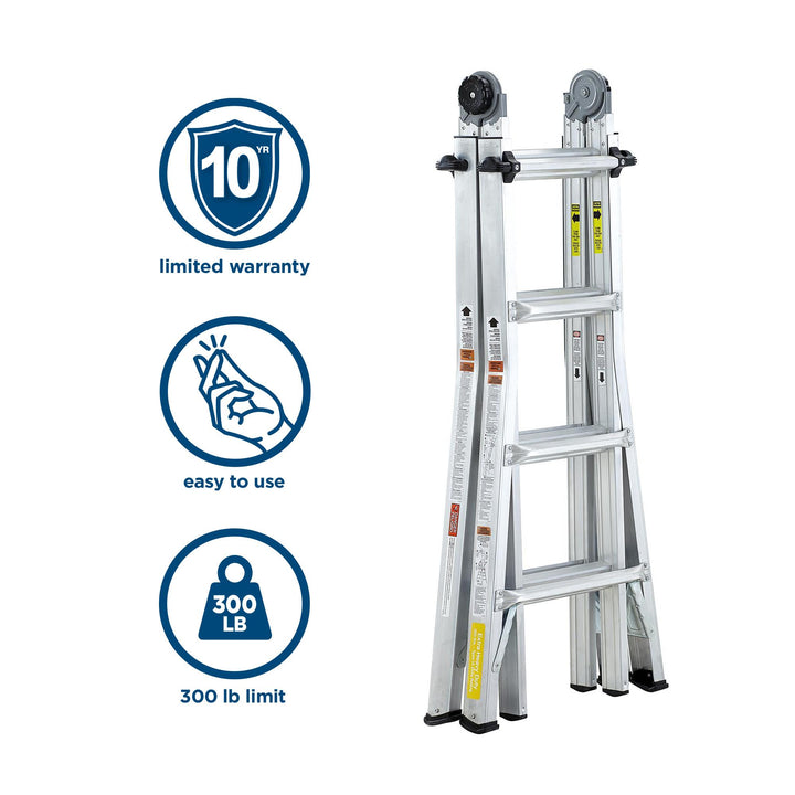 18 foot Max Reach Aluminum Telescoping Multi-Position Ladder - Silver - 18ft