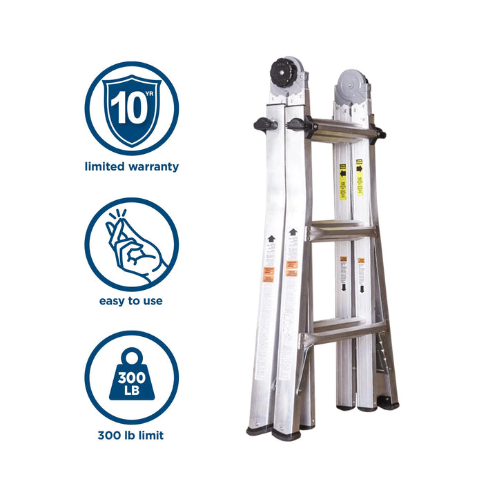 14 ft Max Reach Aluminum Telescoping Multi-Position Ladder - Silver - 14ft 