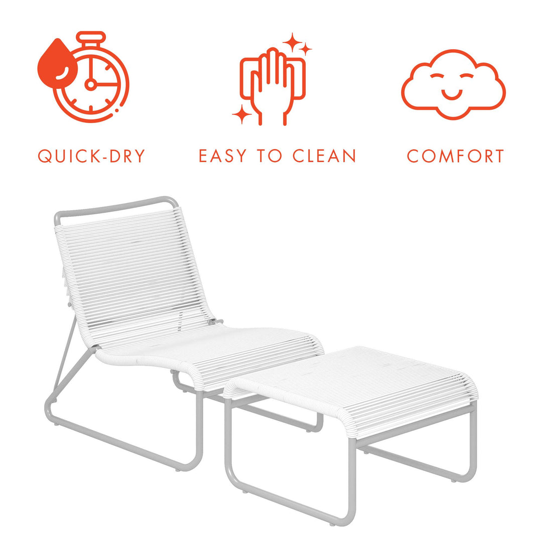 Lita 2 Piece Patio Lounge and Ottoman Set - White