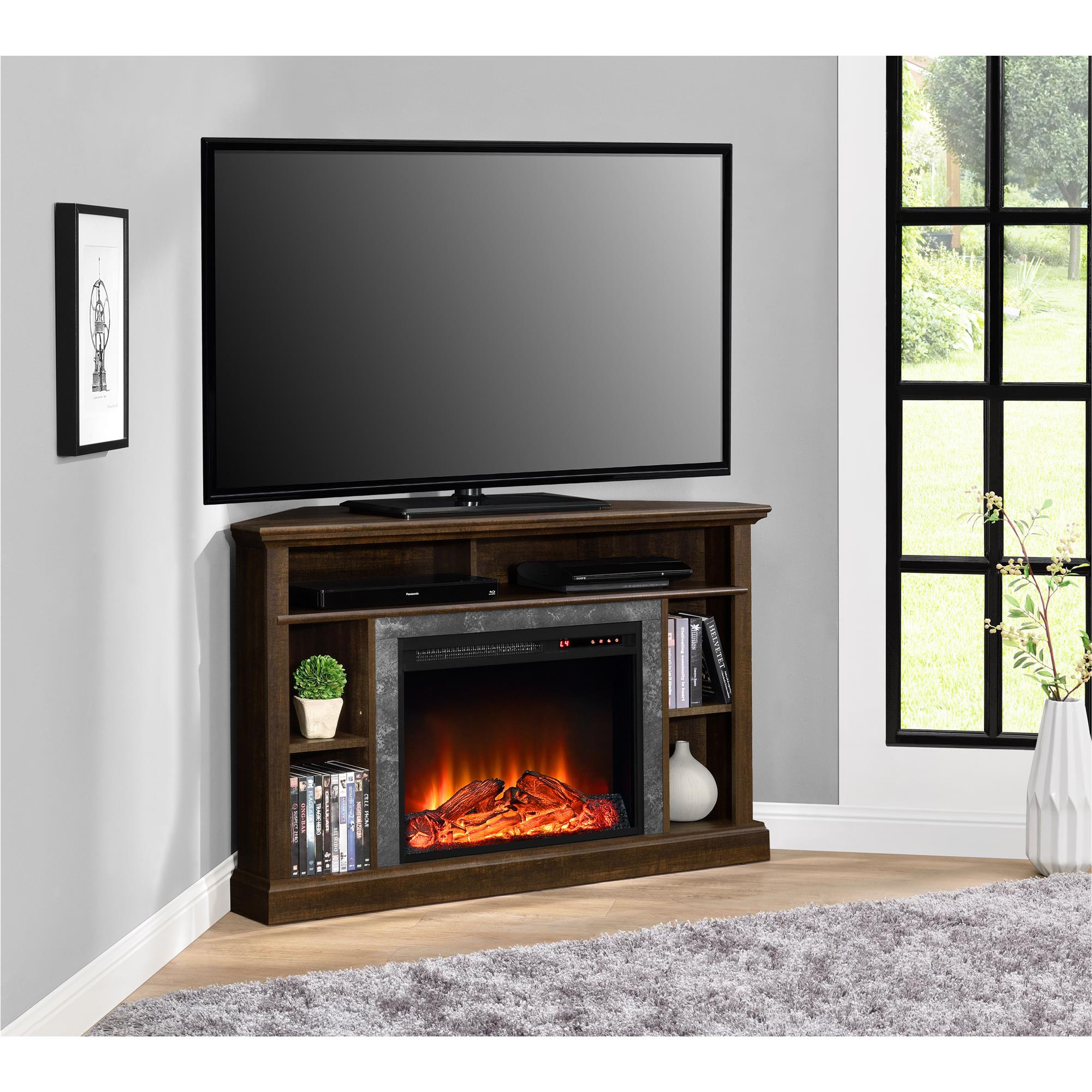 Corner tv stand with fireplace for 50 inch tv deals