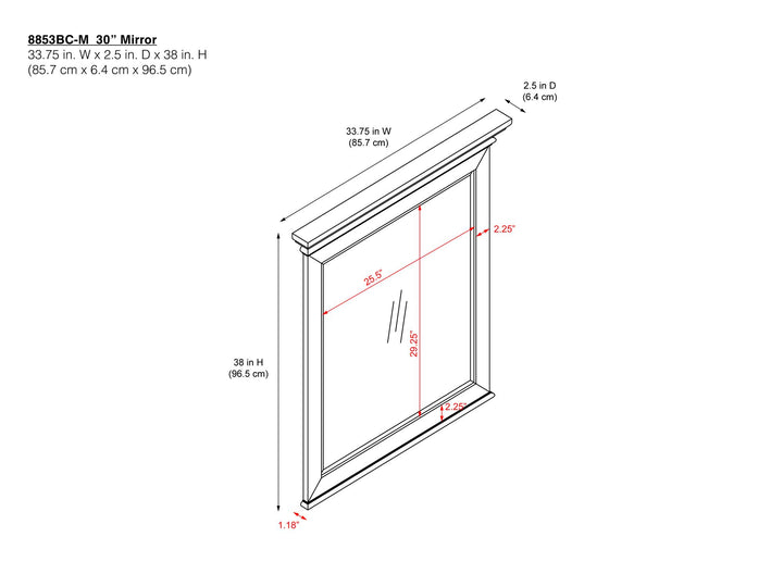 Monteray Beach 24 Inch Bathroom Mirror with Decorative Crown Molding - Gray - 30"