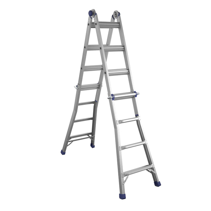 18 ft Max Reach Multi-Position Ladder with 300 lb Weight Capacity  -  Silver