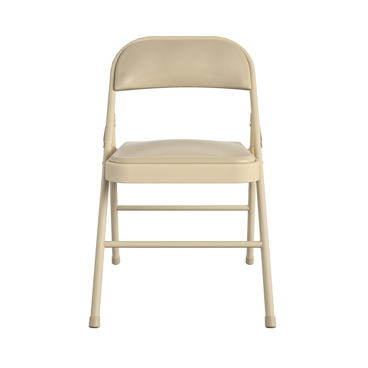 Vinyl Padded Seat and Back Double Braced Folding Chair, Set of 2 - Antique Linen - 2-Pack
