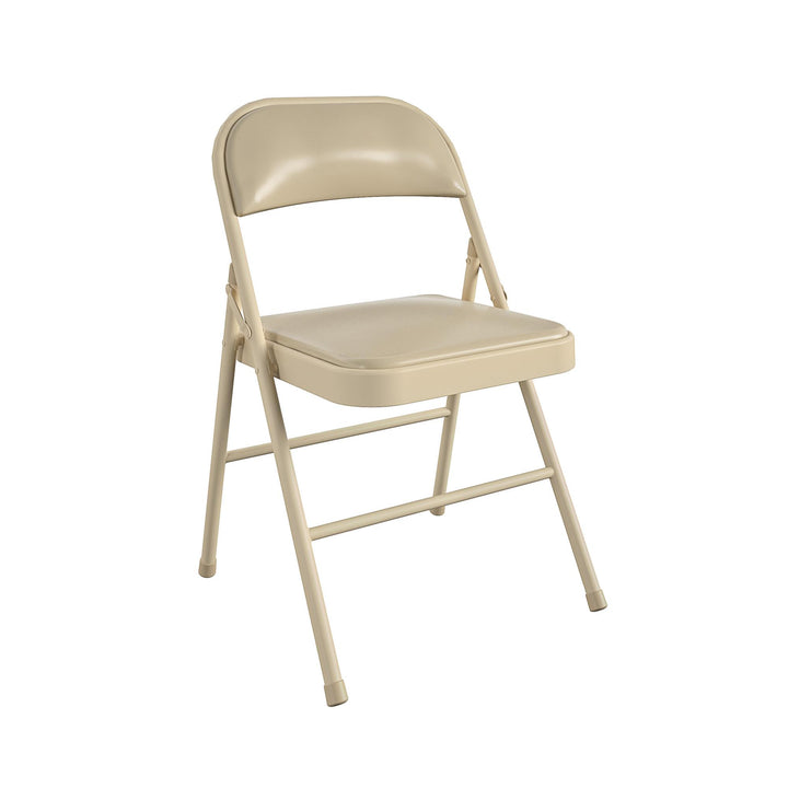 Vinyl Padded Seat and Back Double Braced Folding Chair, Set of 2 - Antique Linen - 2-Pack