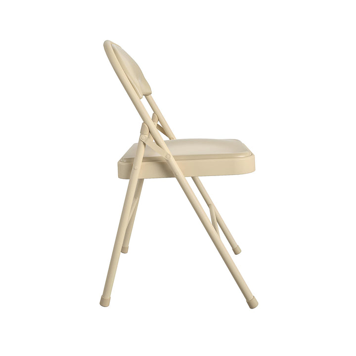 Vinyl Padded Seat and Back Double Braced Folding Chair, Set of 2 - Antique Linen - 2-Pack
