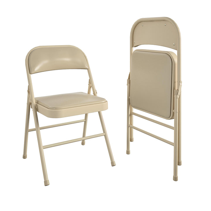Vinyl Padded Seat and Back Double Braced Folding Chair, Set of 2 - Antique Linen - 2-Pack