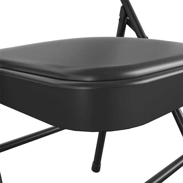 Vinyl Padded Seat and Back Double Braced Folding Chair, Set of 2 - Black - 2-Pack