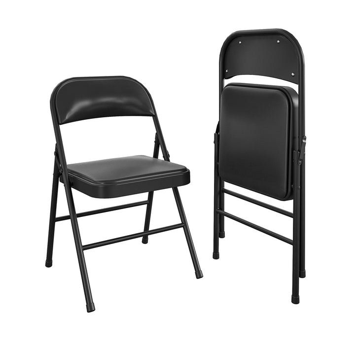 Vinyl Padded Seat and Back Double Braced Folding Chair, Set of 2 - Black - 2-Pack