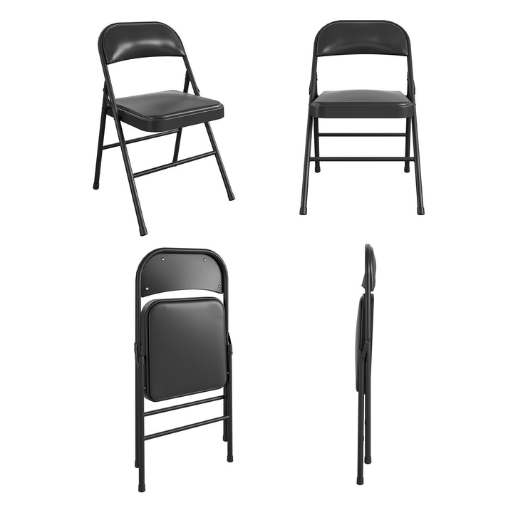 Vinyl Padded Seat and Back Double Braced Folding Chair, Set of 2 - Black - 2-Pack