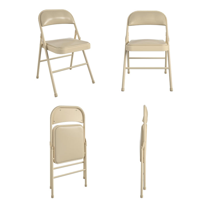 Vinyl Padded Seat and Back Double Braced Folding Chair, Set of 2 - Antique Linen - 2-Pack