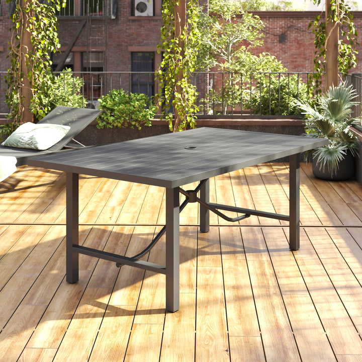 Rectangular Weather-Resistant Patio Dining Table with Standard Wmbrella Opening - Charcoal