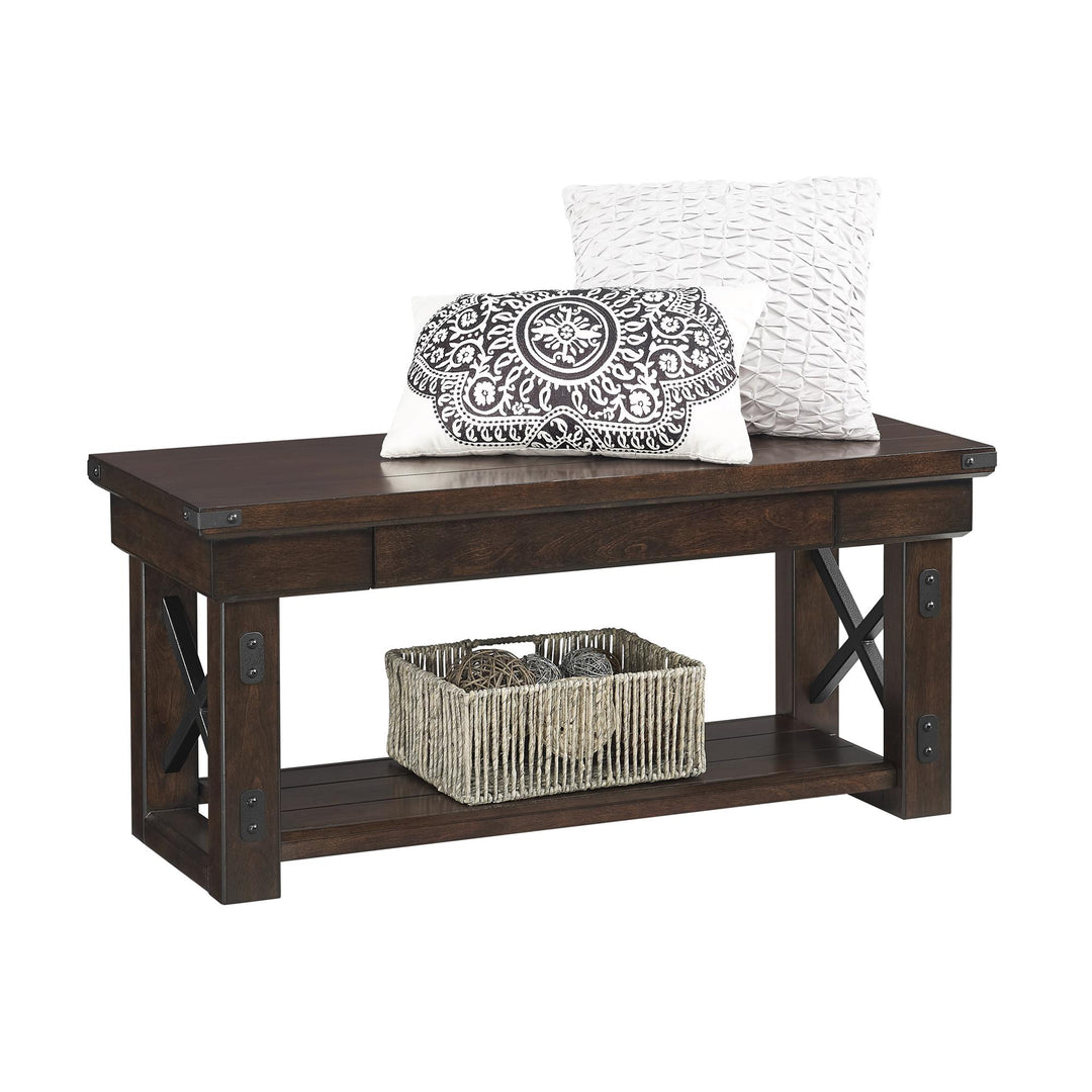 Wildwood Wood Veneer Entryway Bench with Storage Drawer  -  Espresso