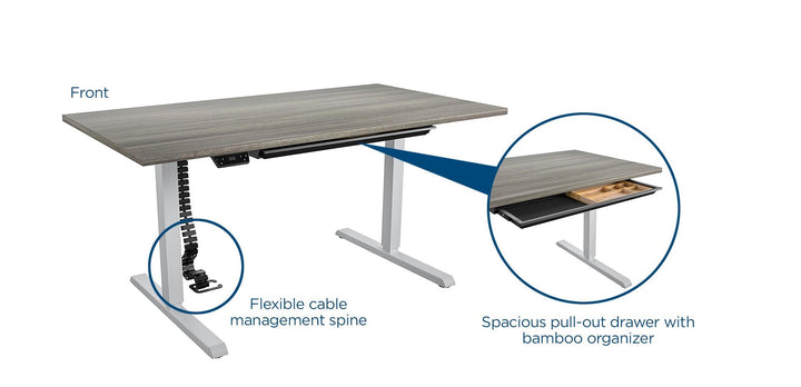 Professional Sit and Stand Adjustable Height Pro-Desk with Pull-Out Drawer - White - 5’ Straight