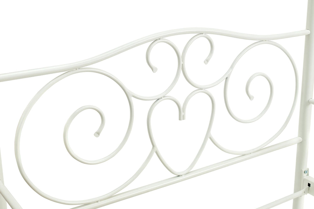 Canopy Metal Bed Frame with Intricate Design -  White  -  Twin