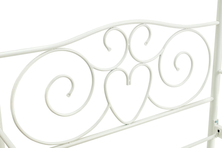 Canopy Metal Bed Frame with Intricate Design -  White  -  Twin
