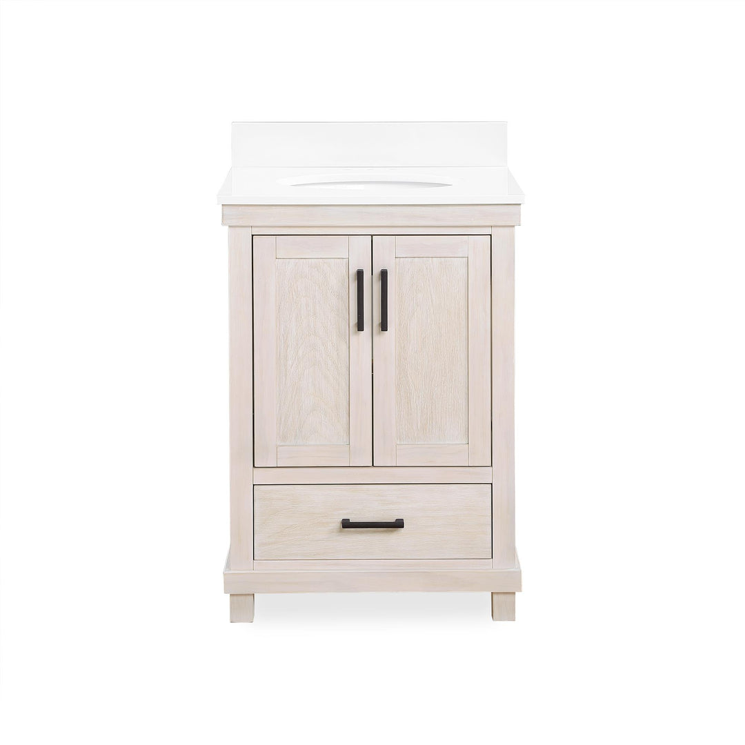 Sunnybrooke Solid Wood 30 Inch Bathroom Vanity with Pre-Installed Oval Porcelain Sink - Rustic White - 24"