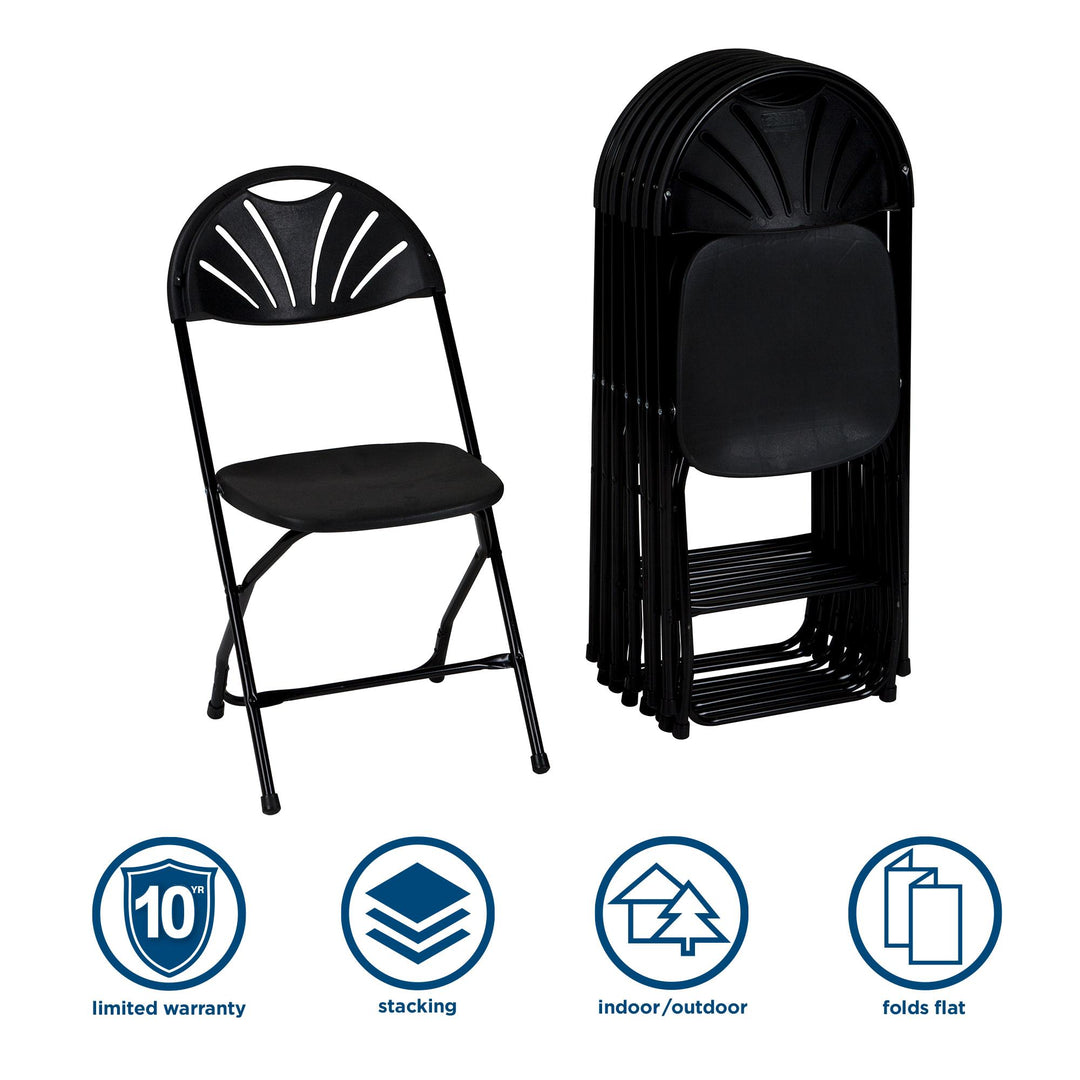 ZOWN 8-Pack Fan Back Plastic Stacking Chair -  Black 