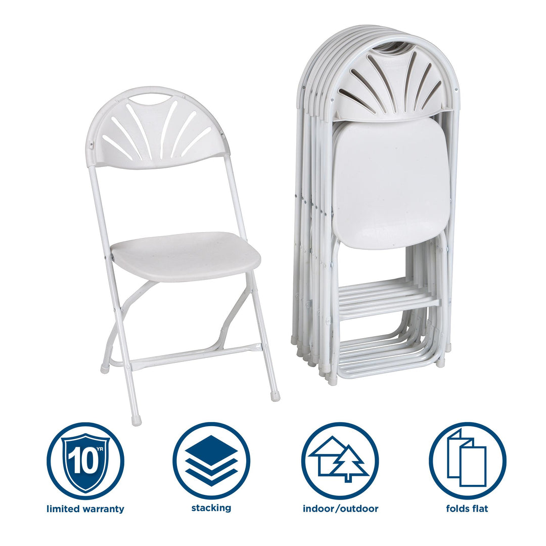ZOWN Premium Fan Back Plastic Folding Chair -  White 