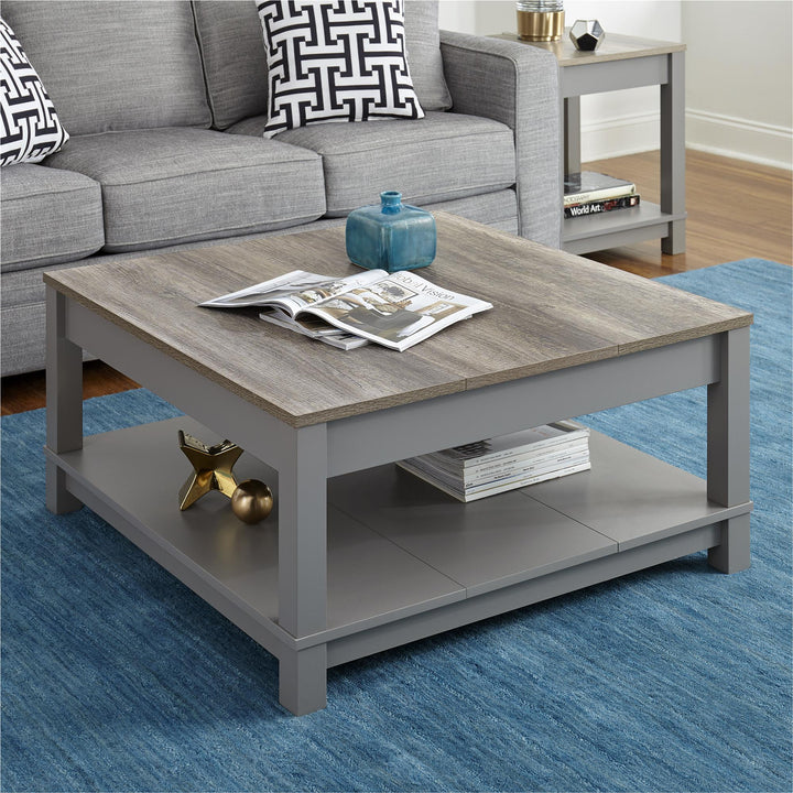 Carver Coffee Table with Bottom Storage -  Gray