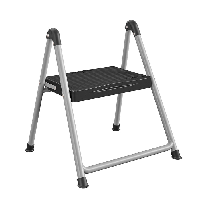 Steel Step Stool with 200 lb Weight Capacity -  Platinum/Black 