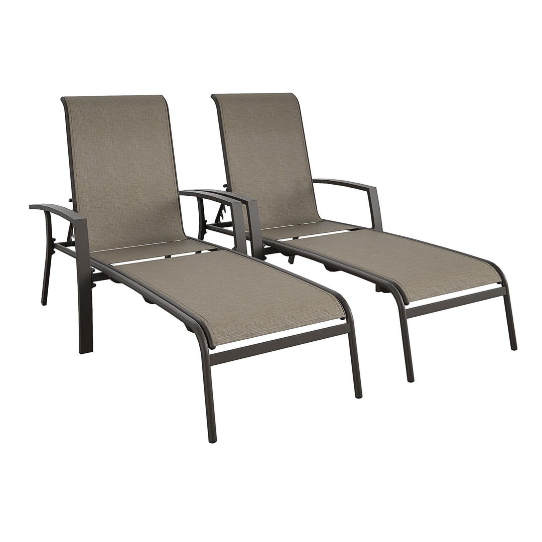 Outdoor Adjustable Aluminum Chaise Lounge Chairs, Set of 2  -  Brown