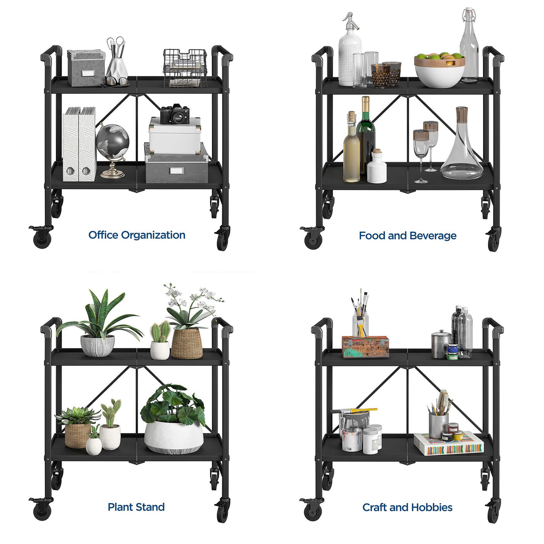 Outdoor Folding Serving Cart with 2 Shelves - Black - Solid Shelf