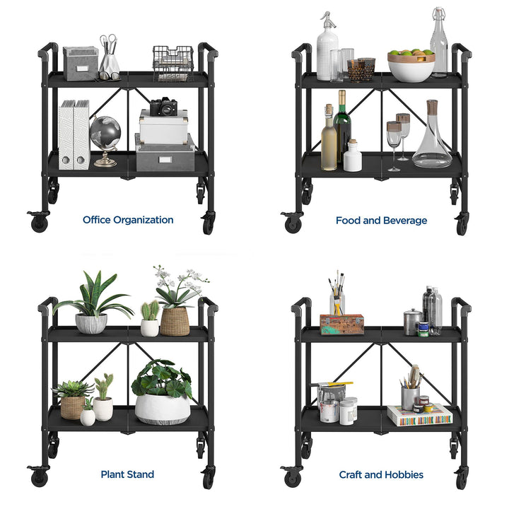 Outdoor Folding Serving Cart with 2 Shelves - Black - Solid Shelf