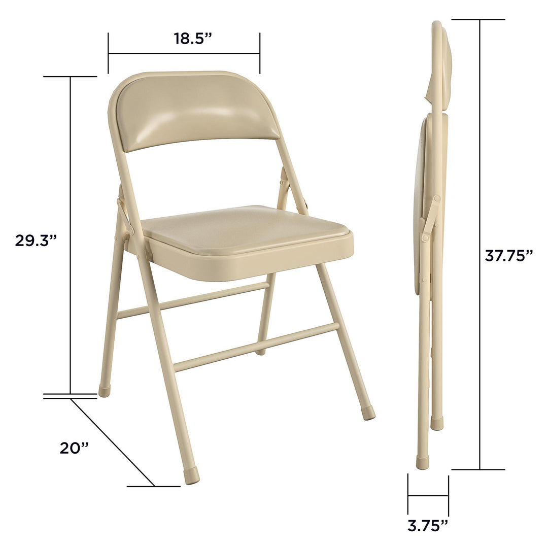 Vinyl Padded Seat and Back Double Braced Folding Chair, Set of 2 - Antique Linen - 2-Pack