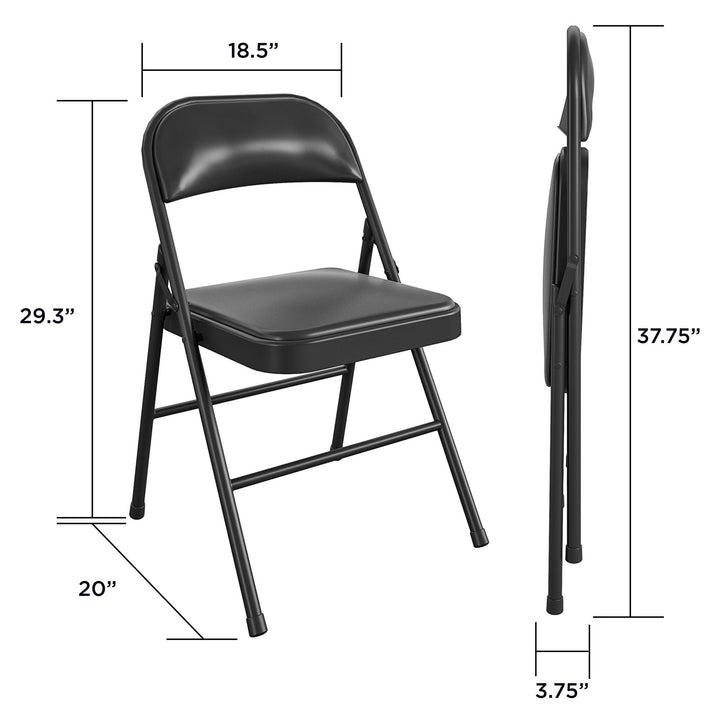 Vinyl Padded Seat and Back Double Braced Folding Chair, Set of 2 - Black - 2-Pack