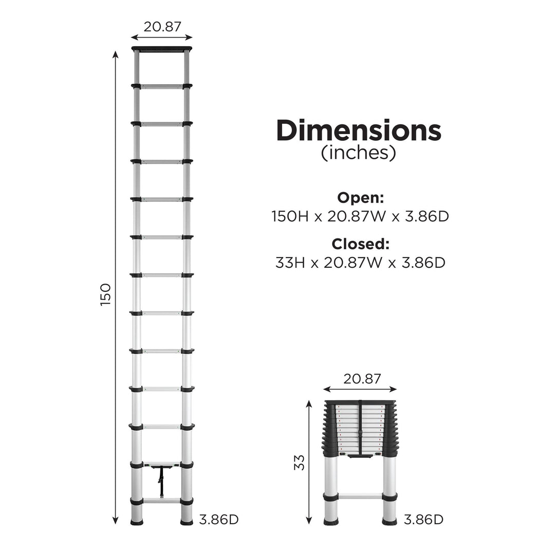 Secure extension ladder  - Aluminum/Black - 16ft